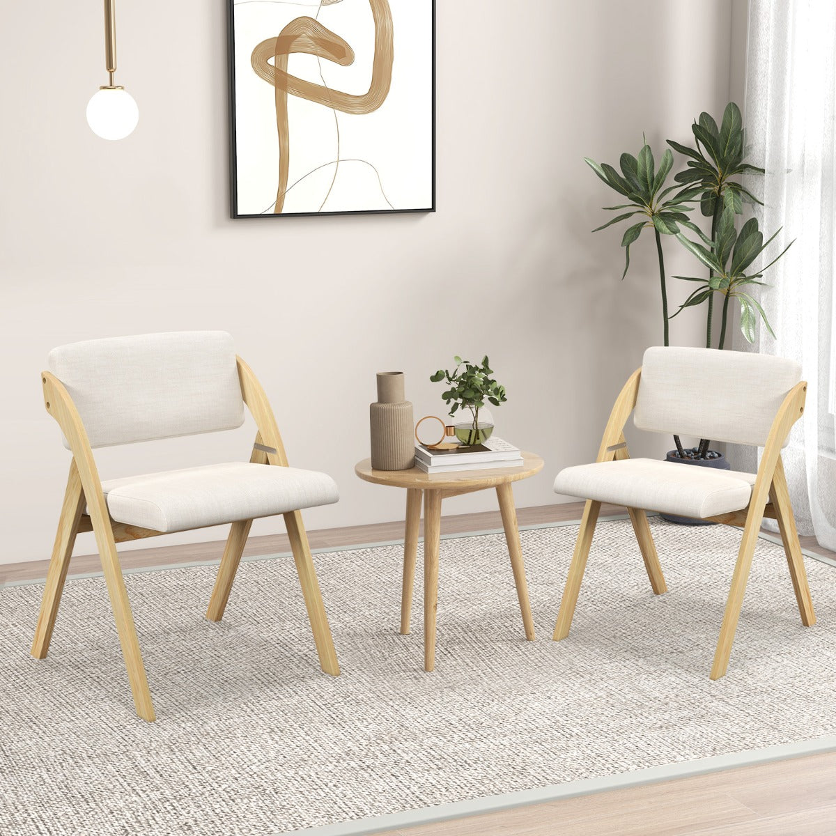 LIVSK Eetkamerstoelenset - Comfortabel Gevoerde Zittingen - Opvouwbaar - Geen Montage - Tot 181 kg - Naturel en beige