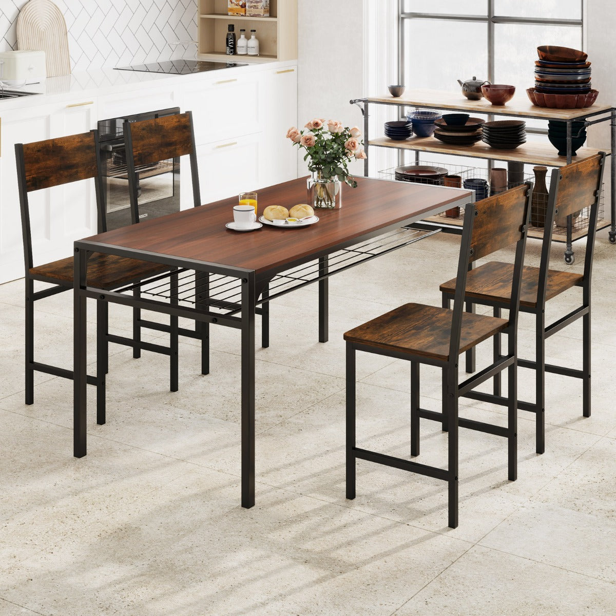 LIVSK Set van 2 Eetkamerstoelen - Ergonomische Rugleuning - Metalen Frame - Tot 150 kg - 44 x 40 x 87 cm - Bruin