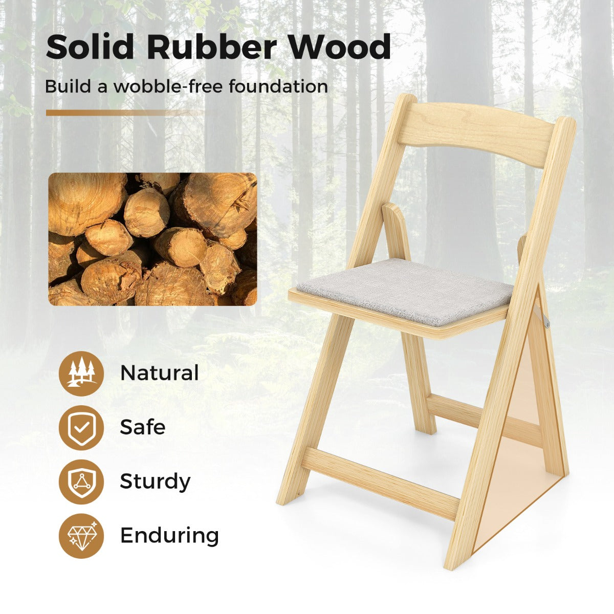 LIVSK Opvouwbare Eetkamerstoelen - Ergonomisch Design - PVC-leer - Rubberhouten Poten - Tot 160 kg - Natuur