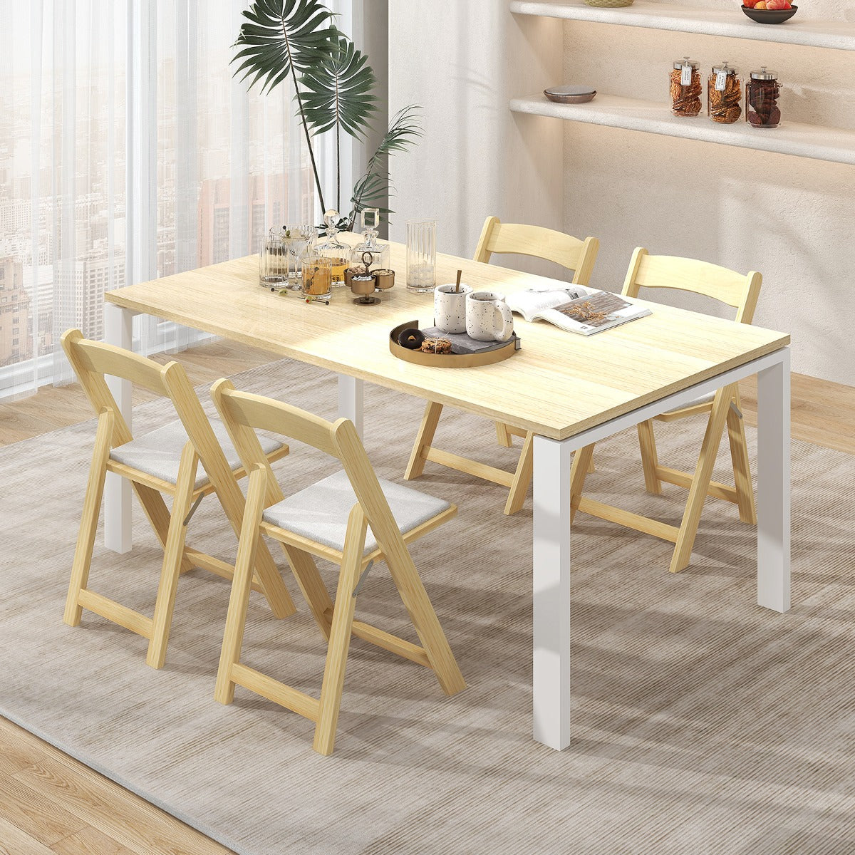 LIVSK Opvouwbare Eetkamerstoelen - Ergonomisch Design - PVC-leer - Rubberhouten Poten - Tot 160 kg - Natuur