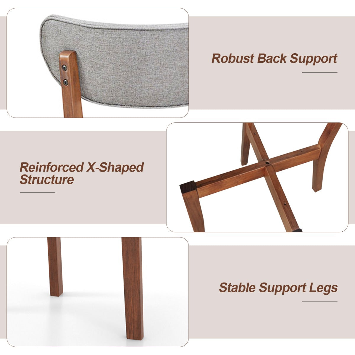 LIVSK Eetkamerstoelen Set van 2 - Ergonomisch Ontwerp - Heveahout - Draagvermogen 130 kg - Beige/grijs - Walnoot