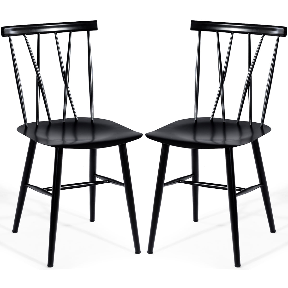 LIVSK Eetkamerstoelen Set van 2 - Ergonomische X-vormige Rugleuning - Robuust Metaal - Draagvermogen 150 kg - Zwart
