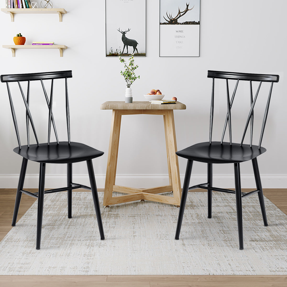 LIVSK Eetkamerstoelen Set van 2 - Ergonomische X-vormige Rugleuning - Robuust Metaal - Draagvermogen 150 kg - Zwart