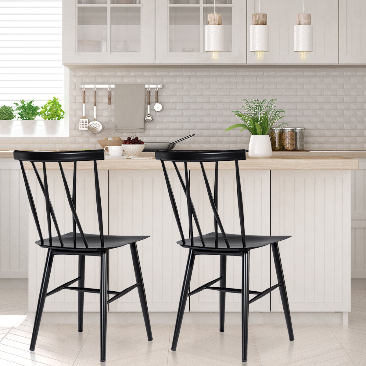 LIVSK Eetkamerstoelen Set van 2 - Ergonomische X-vormige Rugleuning - Robuust Metaal - Draagvermogen 150 kg - Zwart