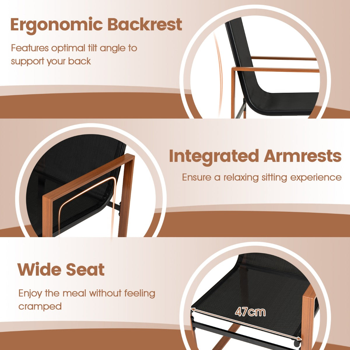 LIVSK Set van 2 Eetkamerstoelen voor Buiten - Ergonomisch Design - Ademend en Duurzaam - Geschikt voor Binnen - Bruin/Zwart