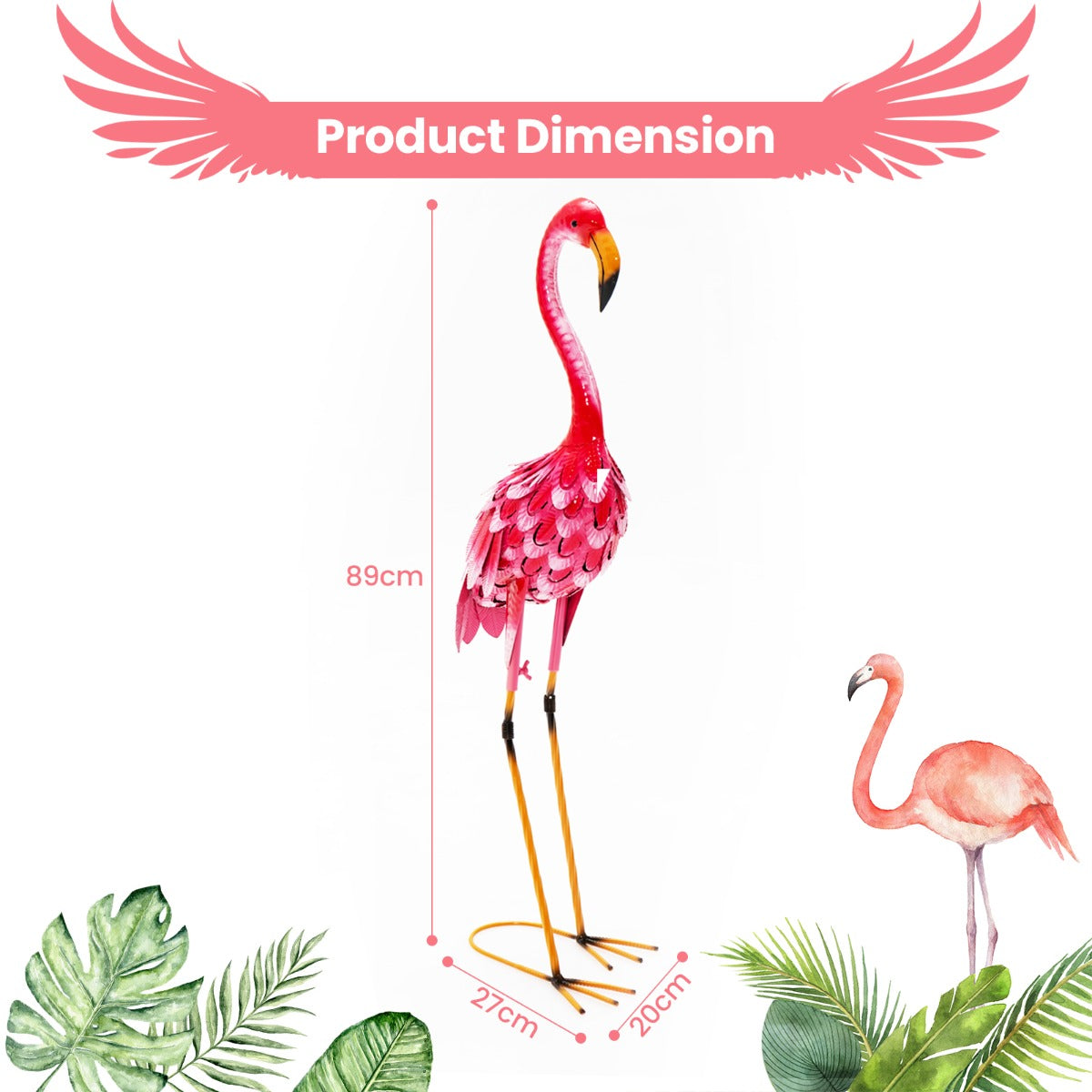 LIVSK Flamingo Beeldjes Set - Sterk Metaal - Waterdicht - Eenvoudige Montage - 20 x 27 x 89 cm - Roze