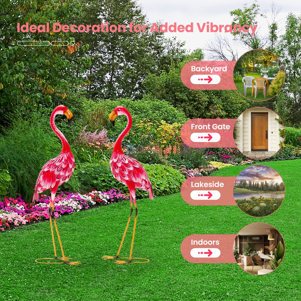 LIVSK Flamingo Beeldjes Set - Sterk Metaal - Waterdicht - Eenvoudige Montage - 20 x 27 x 89 cm - Roze