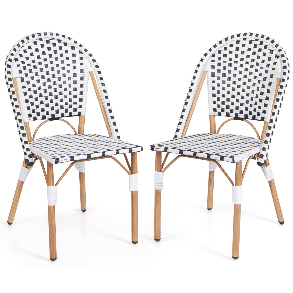 LIVSK Handgeweven Rotanstoelen - Gegalvaniseerd Metalen Frame - Ergonomisch Ontwerp - Duurzaam en Lichtgewicht - Wit + Zwart