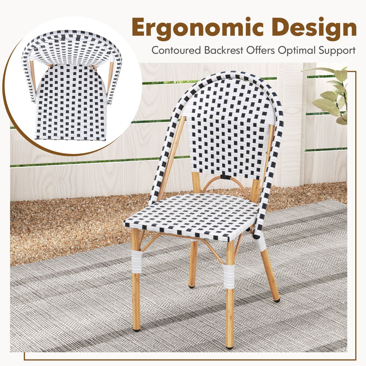 LIVSK Handgeweven Rotanstoelen - Gegalvaniseerd Metalen Frame - Ergonomisch Ontwerp - Duurzaam en Lichtgewicht - Wit + Zwart