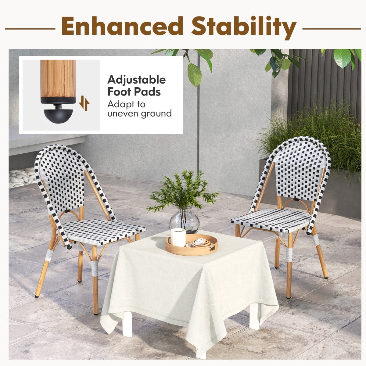 LIVSK Handgeweven Rotanstoelen - Gegalvaniseerd Metalen Frame - Ergonomisch Ontwerp - Duurzaam en Lichtgewicht - Wit + Zwart
