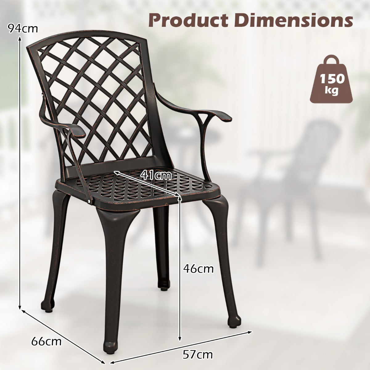LIVSK Terrasstoelen Set van 2 - Ergonomisch met Ademend Mesh - Verstelbare Voetsteunen - Draagvermogen 150 kg - Koper