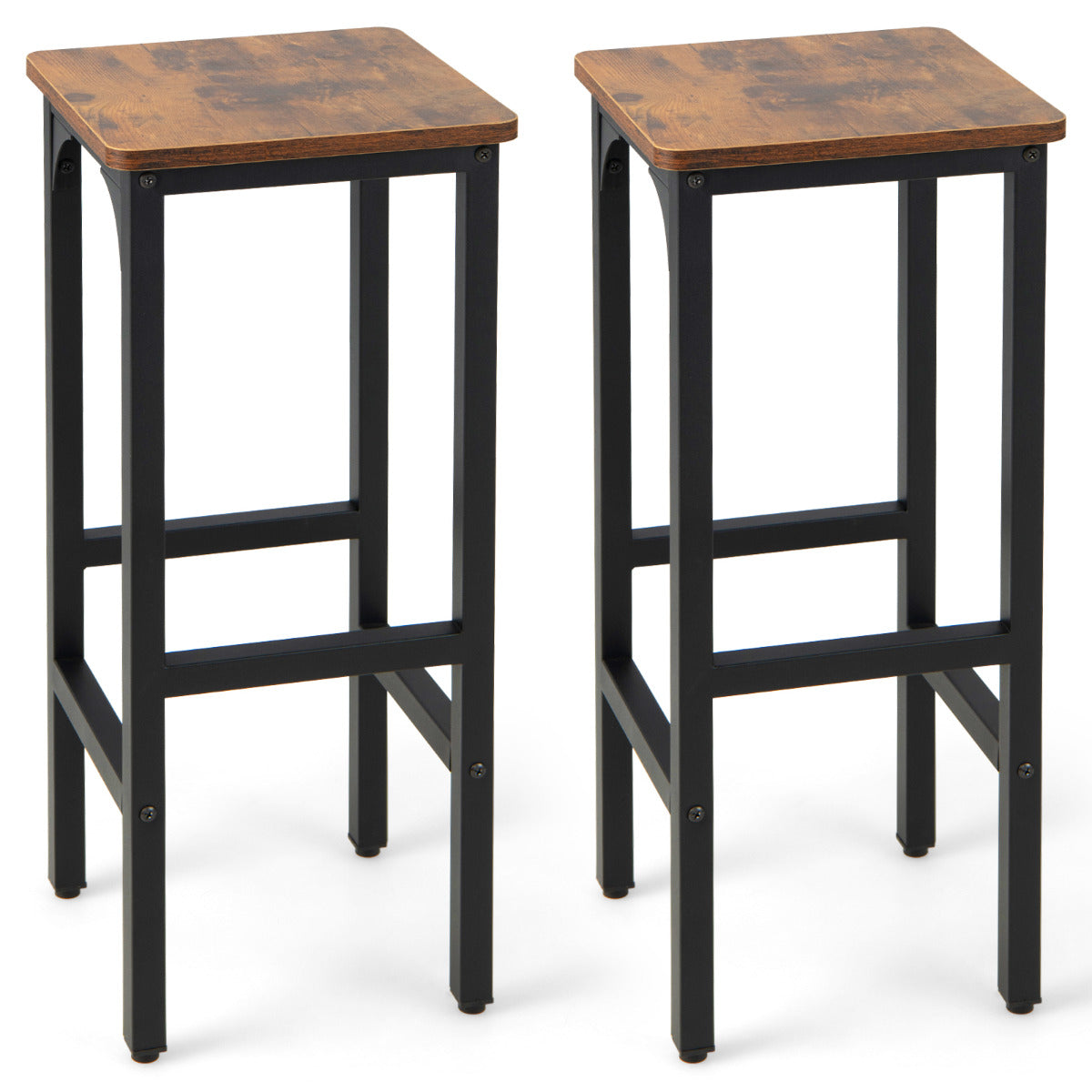 LIVSK Barkrukken Set van 2 - Metaal met Verstelbare Voetensteunen - Tot 150 kg - Industrieel Design - Rustiek Bruin