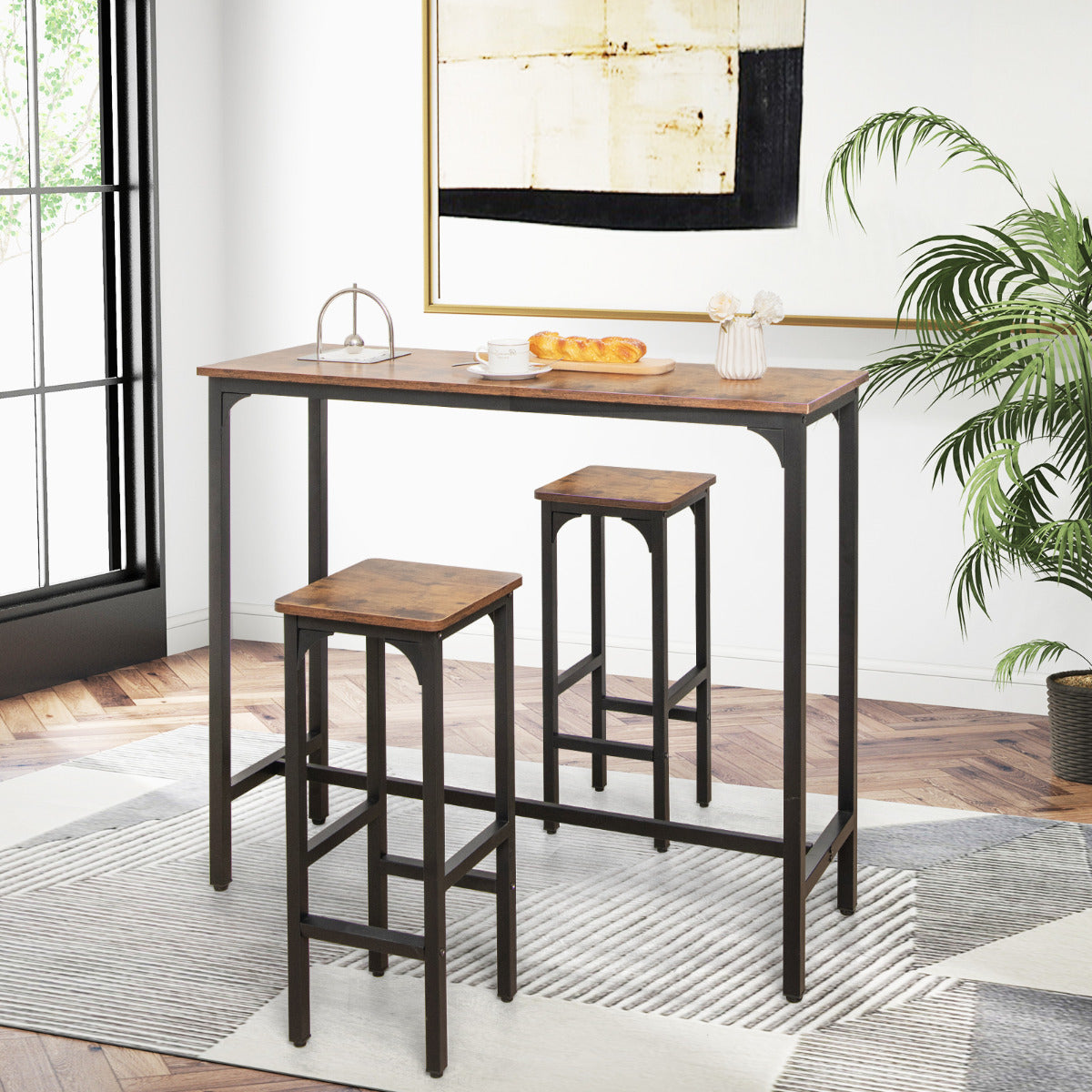 LIVSK Barkrukken Set van 2 - Metaal met Verstelbare Voetensteunen - Tot 150 kg - Industrieel Design - Rustiek Bruin