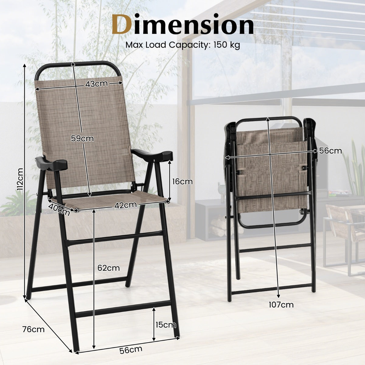 LIVSK Barstoelenset voor Buiten - Comfortabele Rugleuning en Voetsteun - Duurzame Rip-Stop Stof - Tot 150 kg - Bruin