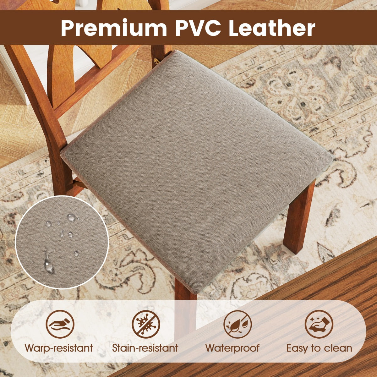 LIVSK Set van 2 Eetkamerstoelen - Rubberhout Frame - Ergonomisch Design - Opvouwbaar - Draagvermogen 150 kg - Walnoot/Wit