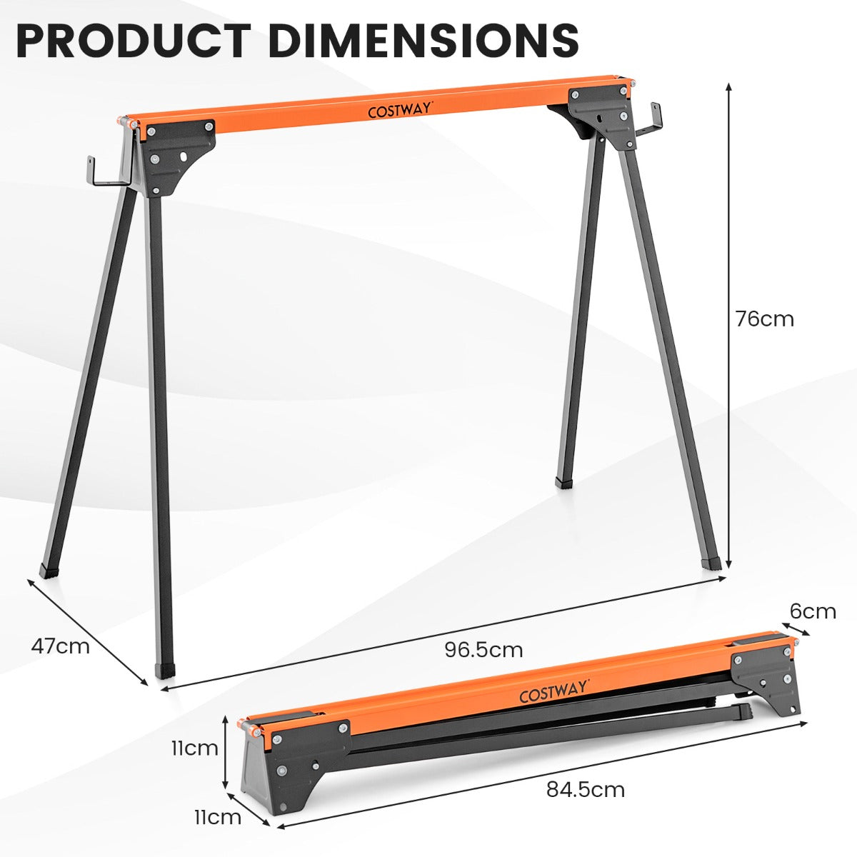LIVSK Draagbare Zaagschragen Set - Snelvouwontwerp - Capaciteit 500 kg per schraag - Roterende Draagarmen - Oranje