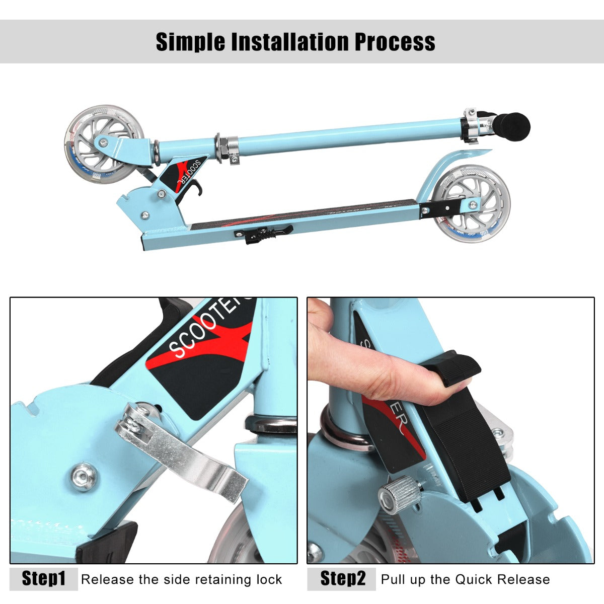 Livsk costway set van 2 kinderspeelgoed opvouwbare step met lampjes en 360 draaibare stoel met antislipbasis blauw 5