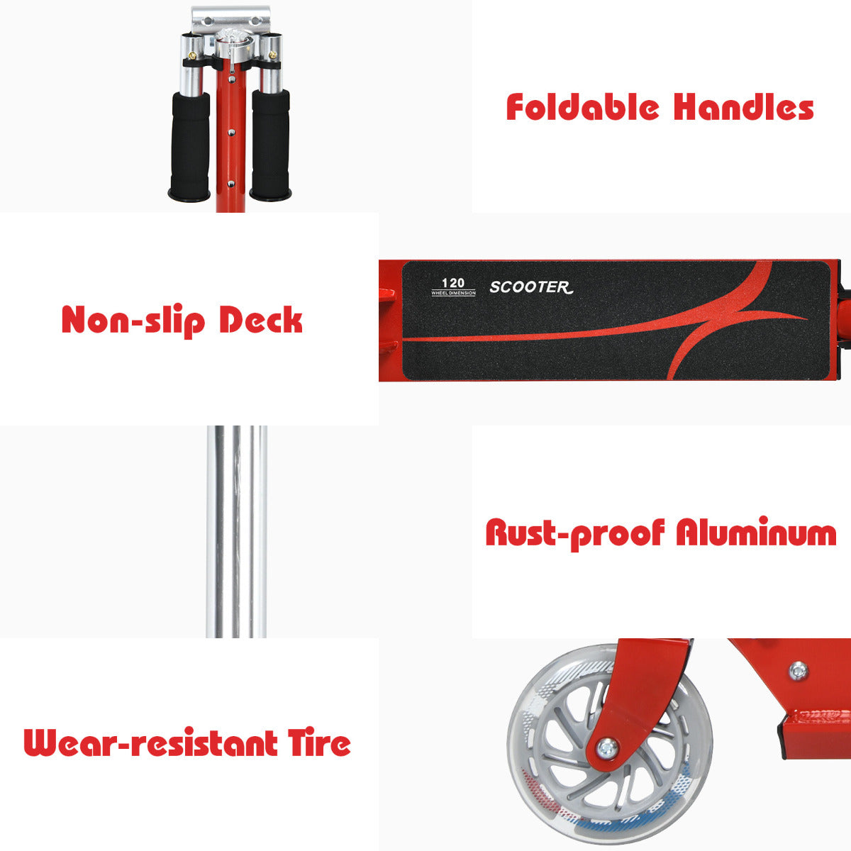 Livsk costway set van 2 kinderspeelgoed opvouwbare step met lampjes en 360 draaibare stoel met antislipbasis rood 4