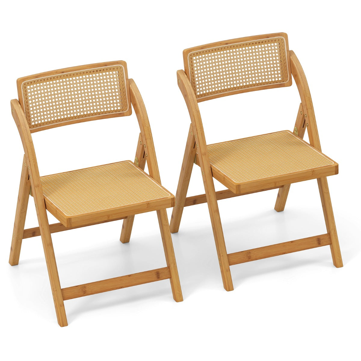 LIVSK Rotan Klapstoelen - Bamboe Frame - 360° Draaibare Rugleuning - Antislip - Inklapbaar - Voor Eetkamer en Woonkamer - Naturel