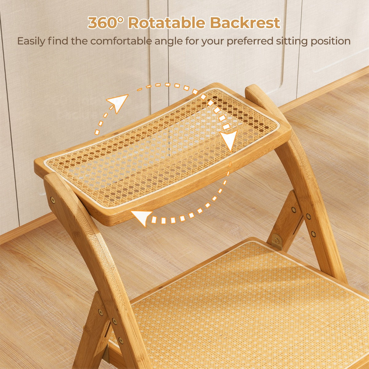 LIVSK Rotan Klapstoelen - Bamboe Frame - 360° Draaibare Rugleuning - Antislip - Inklapbaar - Voor Eetkamer en Woonkamer - Naturel