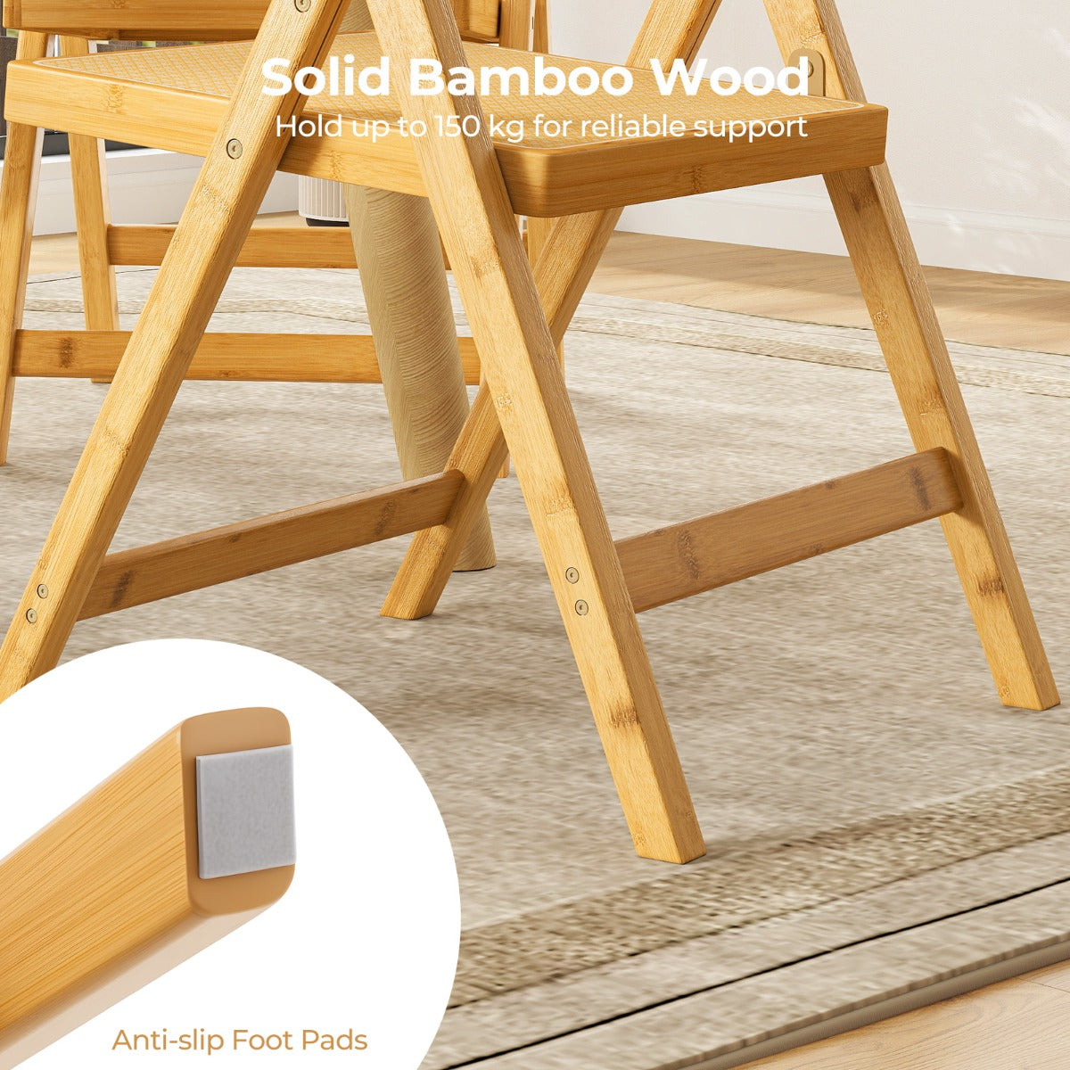 LIVSK Rotan Klapstoelen - Bamboe Frame - 360° Draaibare Rugleuning - Antislip - Inklapbaar - Voor Eetkamer en Woonkamer - Naturel