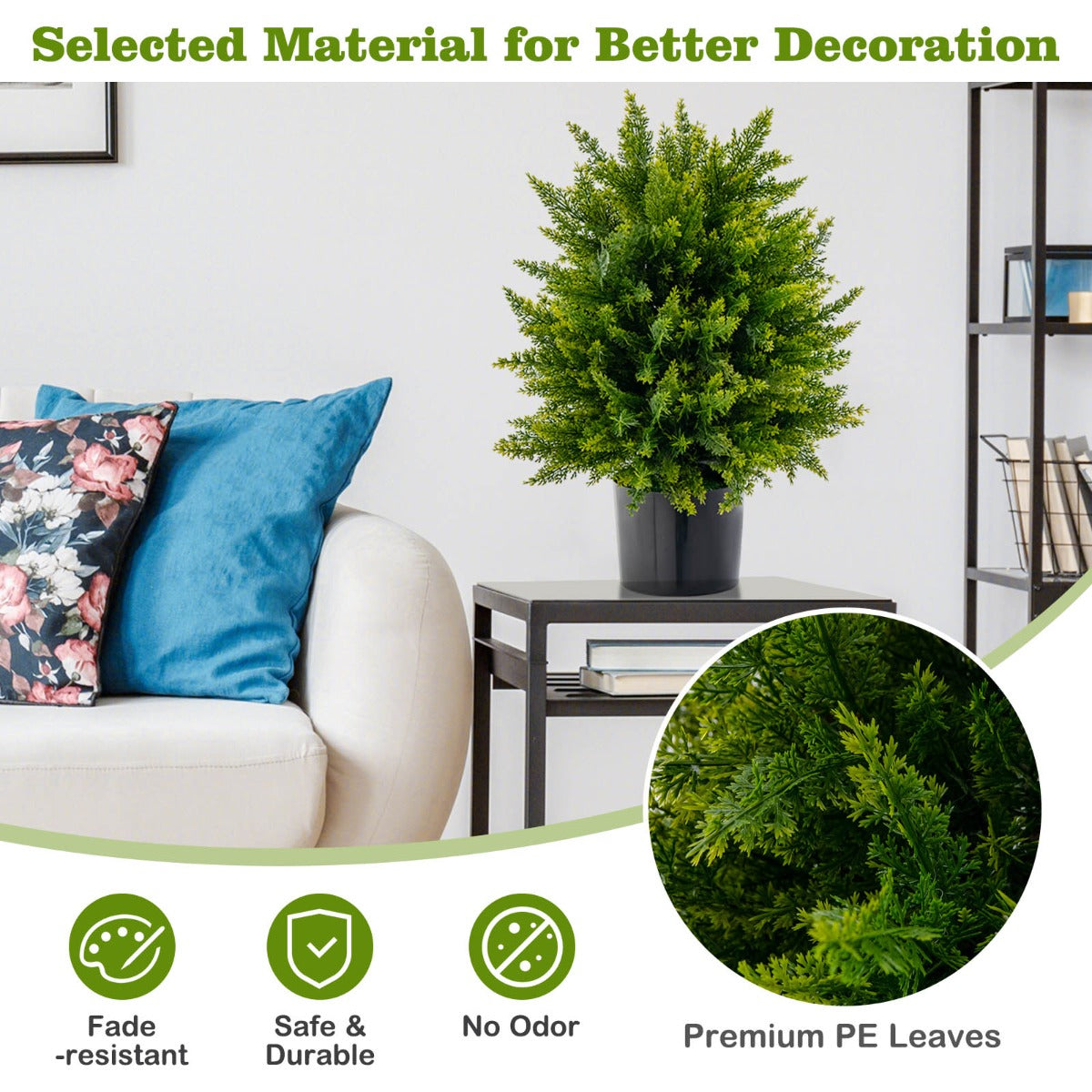 LIVSK Set van 2 Kunstceder-Topiary-Ballenbomen - UV-bestendig - Onderhoudsvriendelijk - Hoogte 55 cm - Groen