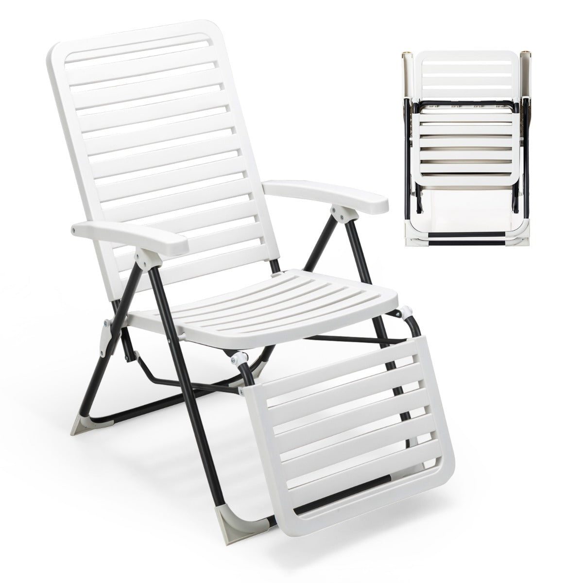 LIVSK Verstelbare Ligstoelen Set - Opvouwbaar - 7-Standen Rugleuning - Weerbestendig PP - Voor Tuin en Balkon - Wit