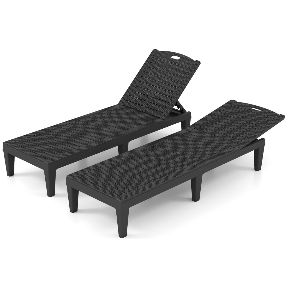 LIVSK Set van 2 Verstelbare Ligstoelen - Weerbestendig PP-materiaal - Eenvoudige Montage - Tot 160 kg - Zwart
