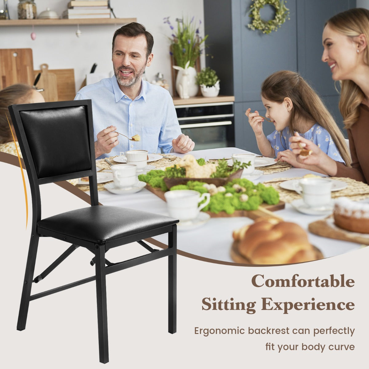 Livsk costway set van 2 metalen klapstoelen counterhoogte pu gestoffeerde bijzetstoelen hoge rugleuning metalen frame voor keuken eetkamer 3