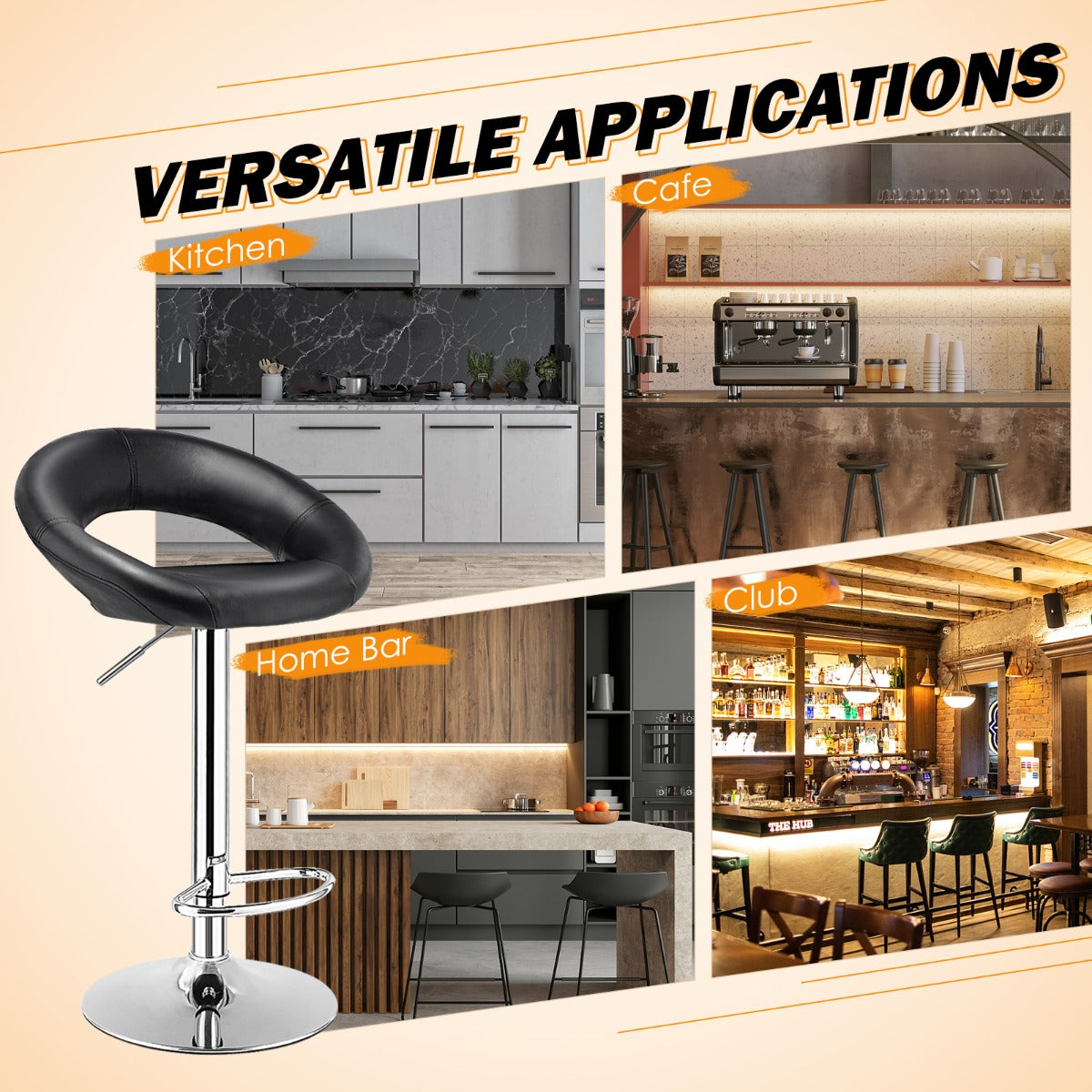 LIVSK Verstelbare Barkrukken Set van 2 - 360° Draaibaar - Antislip - Hoogte 77-98 cm - Comfortabel PU-leer - Zwart