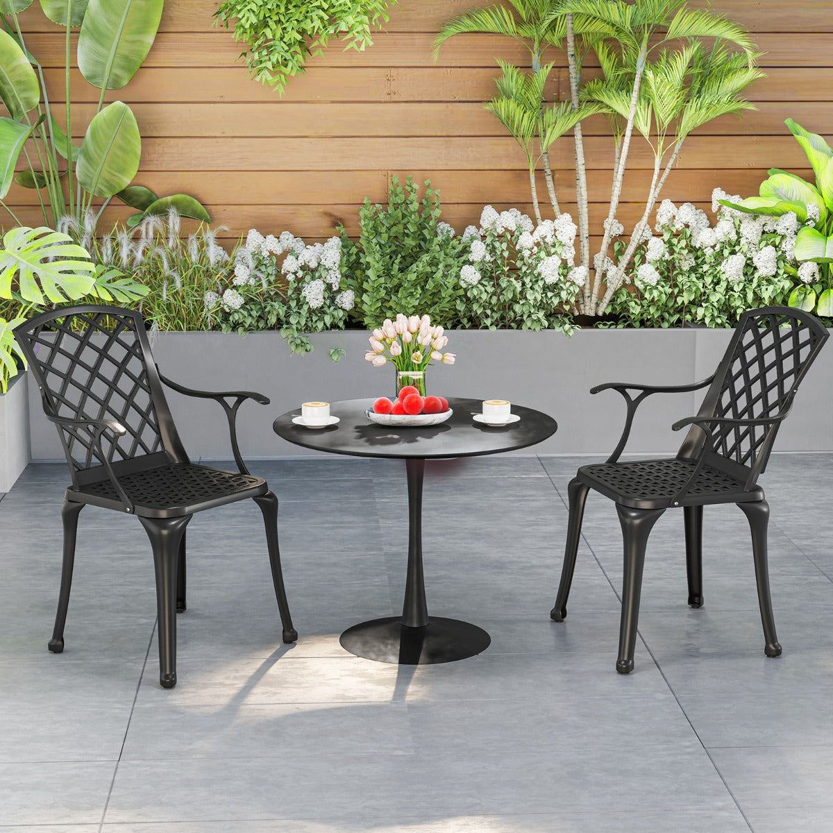 LIVSK Set van 2 Terrasstoelen - Ergonomisch Ontwerp - Ademend Mesh - Verstelbare Voetsteunen - Draagvermogen 150 kg - Zwart