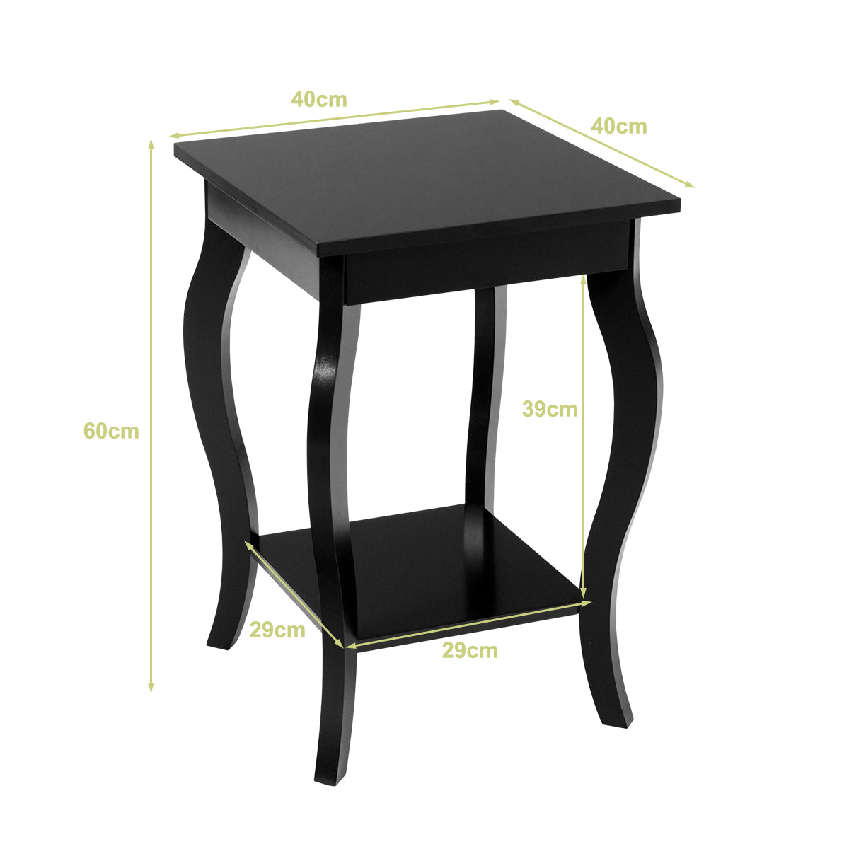 LIVSK Set van 2 Bijzettafels - 2-laags Ontwerp - Robuuste Stabiliteit - Eenvoudig Onderhoud - 40 x 40 x 60 cm - Zwart
