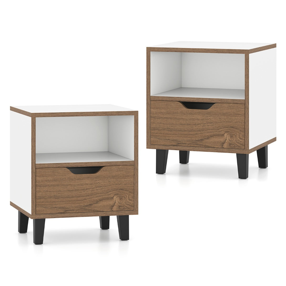 LIVSK Minimalistisch Nachtkastje Set - Uniek Tweekleurig Design - Opbergruimte op 3 Niveaus - Stevige Metalen Poten - Natuurlijk