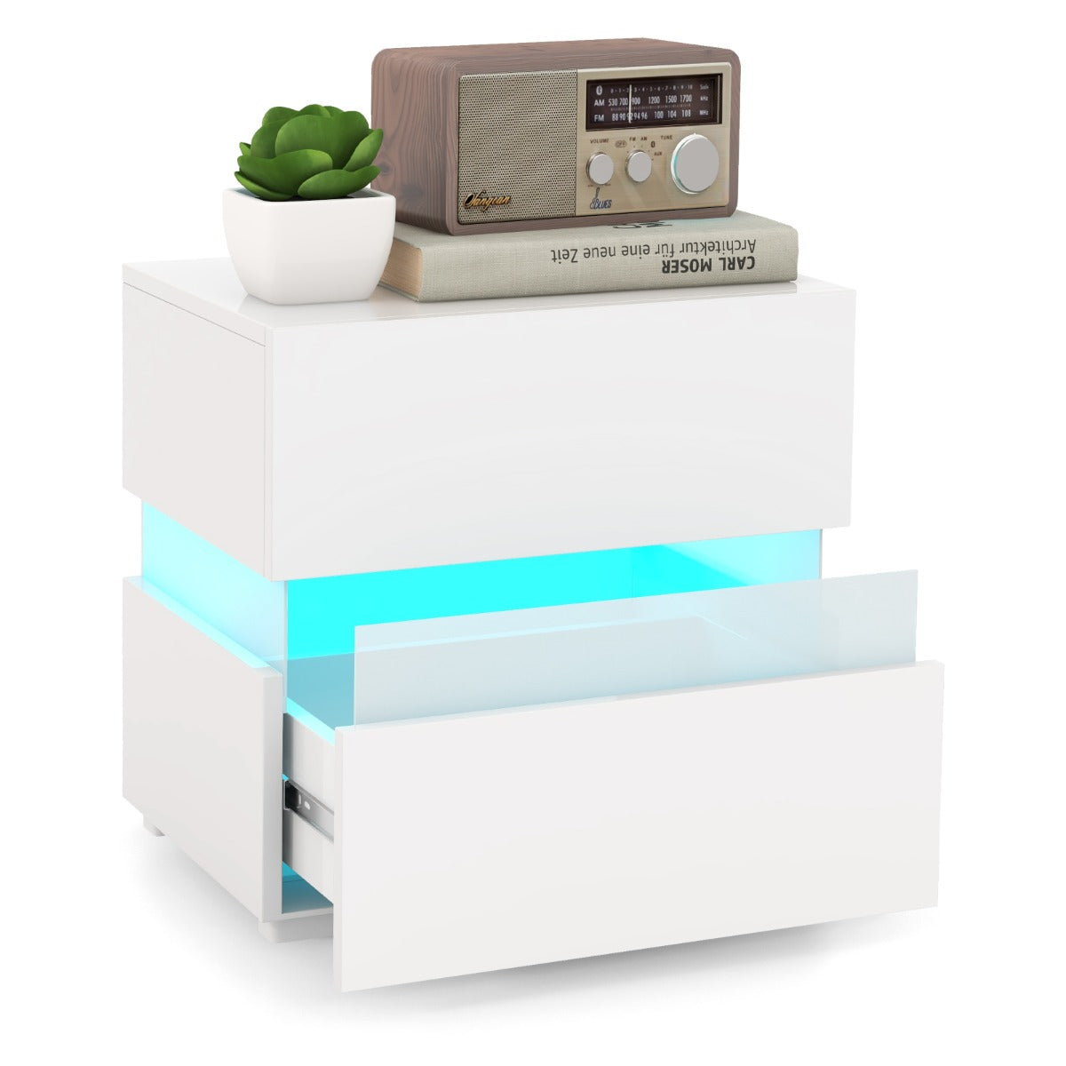 LIVSK Nachtkastje met LED-verlichting - 22 Modi, 20 Kleuren - Draadloze Afstandsbediening - 45 x 35 x 45 cm - Wit