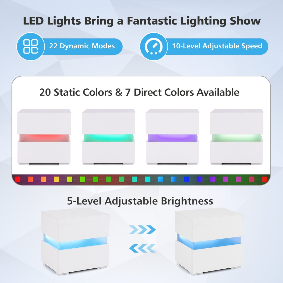 LIVSK Nachtkastje met LED-verlichting - 22 Modi, 20 Kleuren - Draadloze Afstandsbediening - 45 x 35 x 45 cm - Wit