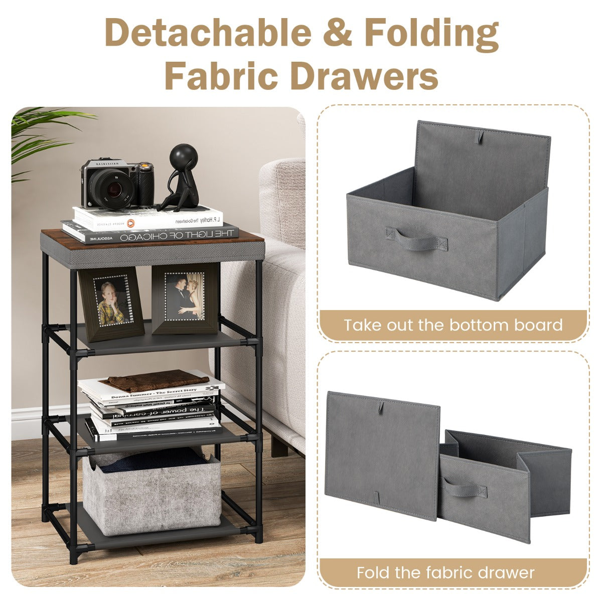 LIVSK Opberglade met 3 Laden - Stabiel Metaalframe - Opvouwbare Non-woven Laden - Ideaal voor Slaapkamer en Woonkamer -