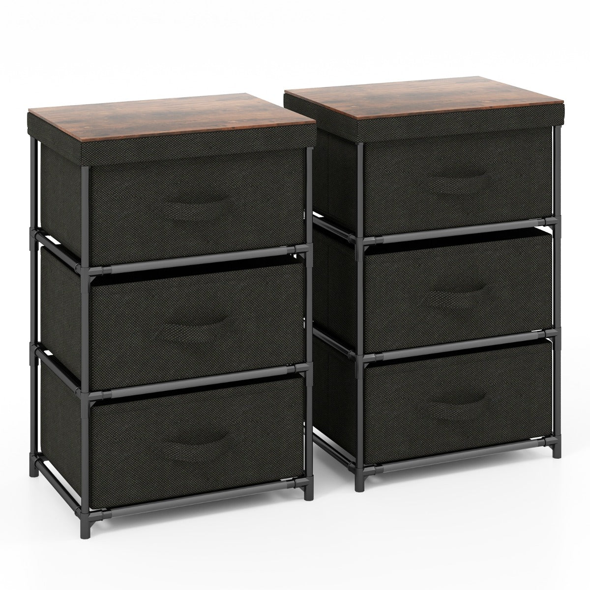 LIVSK Opberglade met 3 Laden - Stevig Metalen Frame - Opvouwbare Laden - Voor Kleding en Boeken - 40 x 30 x 62 cm - Zwart