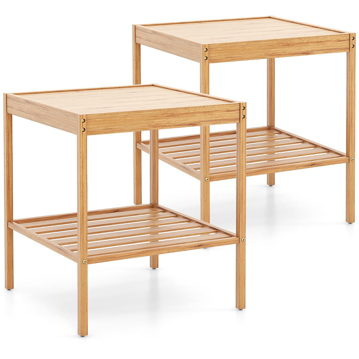 Livsk costway set van 2 nachtkastjes van bamboe bijzettafel met 2 niveaus natuurlijke stijl hoofdeinde voor bank 40 x 40 x 45 cm 1