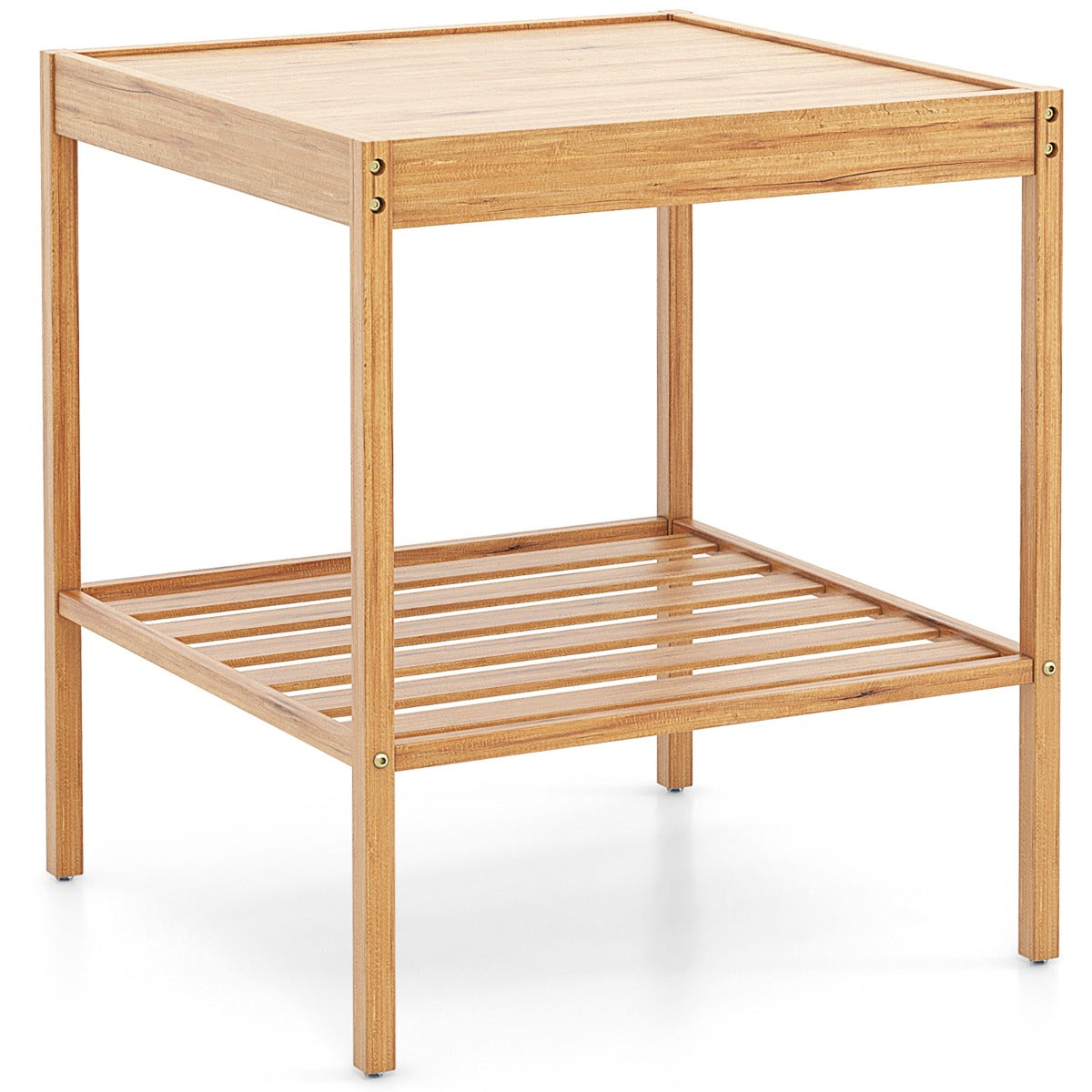 Livsk costway set van 2 nachtkastjes van bamboe bijzettafel met 2 niveaus natuurlijke stijl hoofdeinde voor bank 40 x 40 x 45 cm