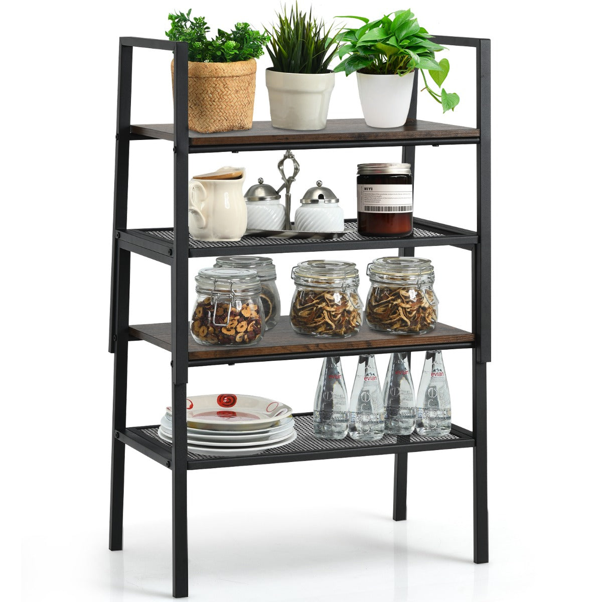 LIVSK Bijzettafel - Industriële Stijl met Houten en Stalen Planken - Compact en Stapelbaar - 54 x 32 x 52 cm - Bruin+Zwart
