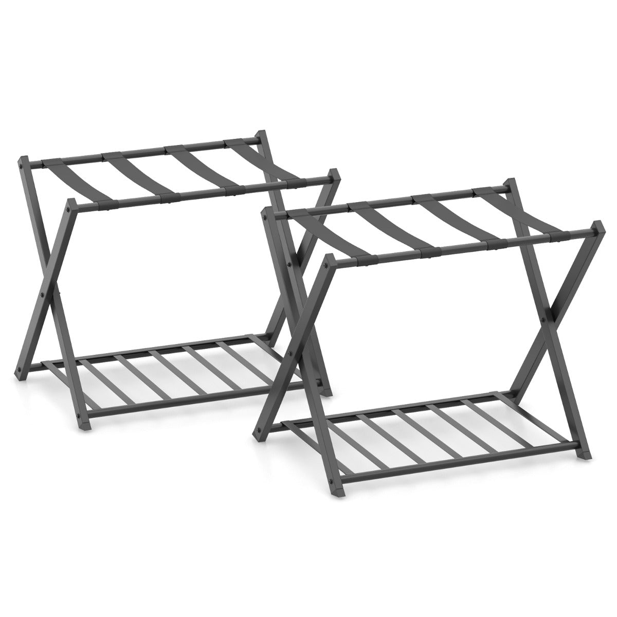 LIVSK Opvouwbaar Kofferstandaard met 2 Niveaus - Stevig Metaal - Antislip Glijders - Tot 50 kg - 68 x 45 x 57 cm - Zwart