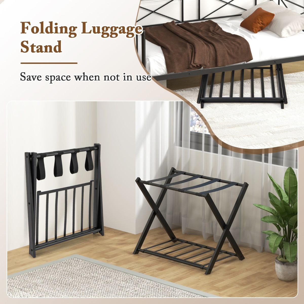 LIVSK Opvouwbaar Kofferstandaard met 2 Niveaus - Stevig Metaal - Antislip Glijders - Tot 50 kg - 68 x 45 x 57 cm - Zwart