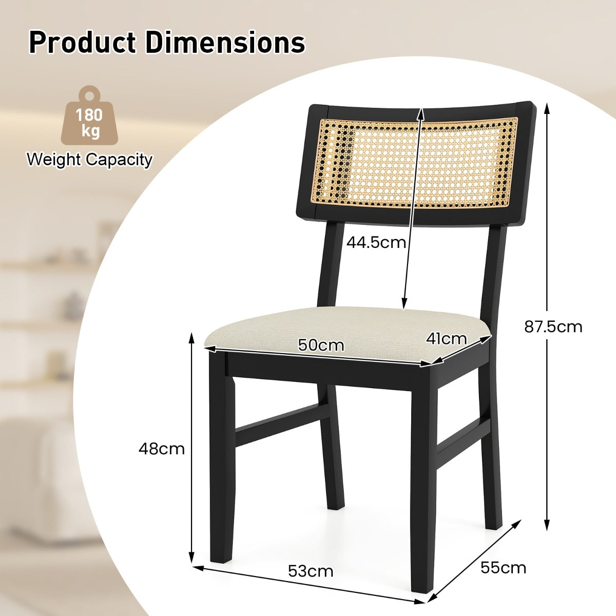 Livsk costway set van 2 rieten eetkamerstoelen keukenstoelen bekleed met stof en gewatteerde zitting 1 1