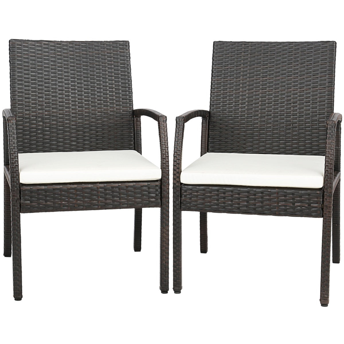 LIVSK Set van 2 Rieten Terrasstoelen - Ergonomisch Design met Comfortabel Kussen - Duurzaam PE Rotan - Bruin Melange