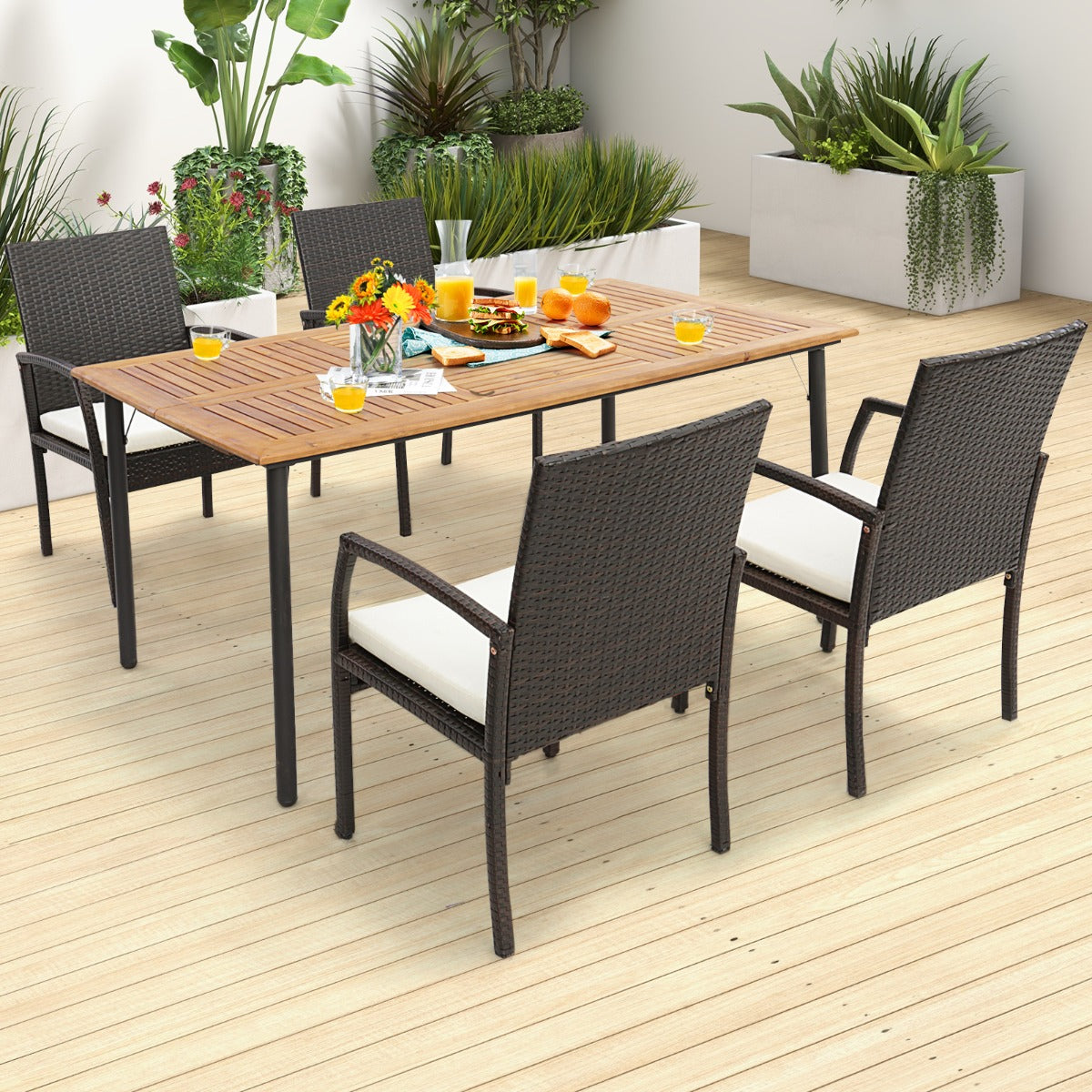 LIVSK Set van 2 Rieten Terrasstoelen - Ergonomisch Design met Comfortabel Kussen - Duurzaam PE Rotan - Bruin Melange