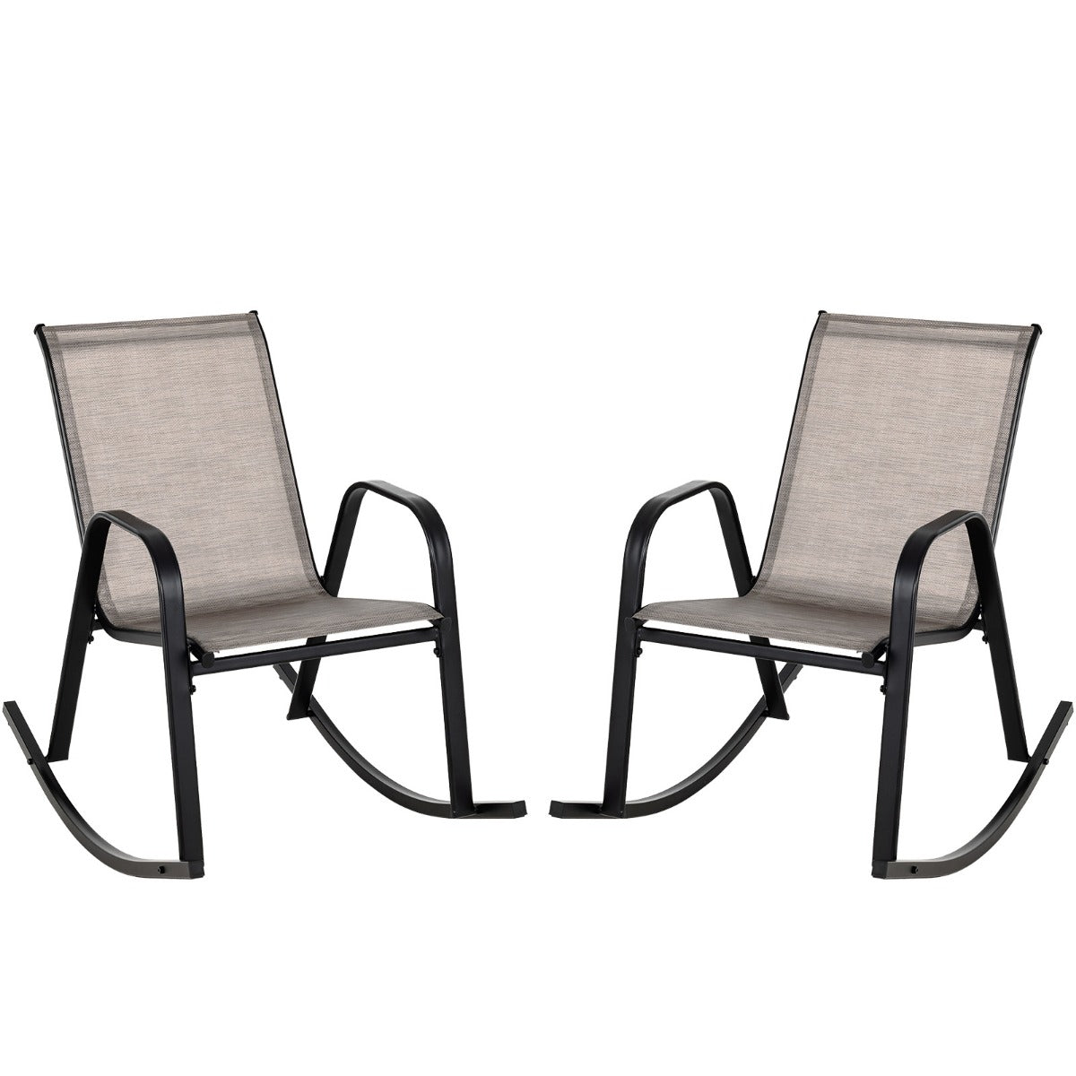 LIVSK Schommelstoelen Set van 2 - Ergonomisch Ontwerp - Ademend en Scheurvast - Robuust Metaal - 91 x 62 x 86 cm - Bruin