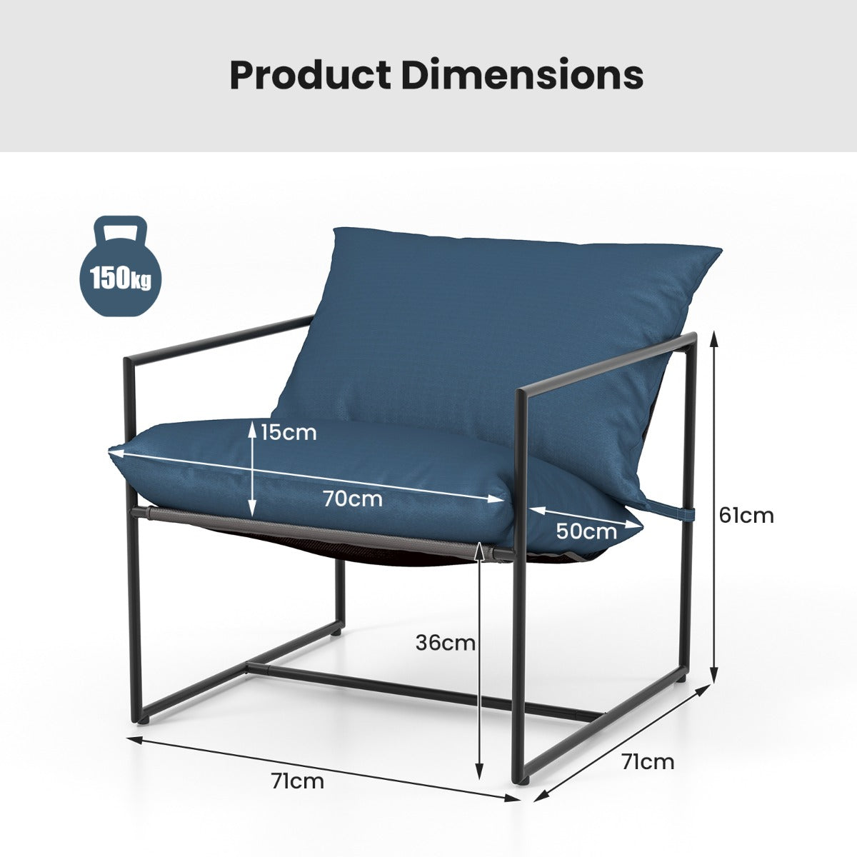 LIVSK Ergonomische Vrijetijdsstoelen Set van 2 - Uniek Slingontwerp - Scheurvast en Ademend - Comfortabele Kussens - Zwart/Navy