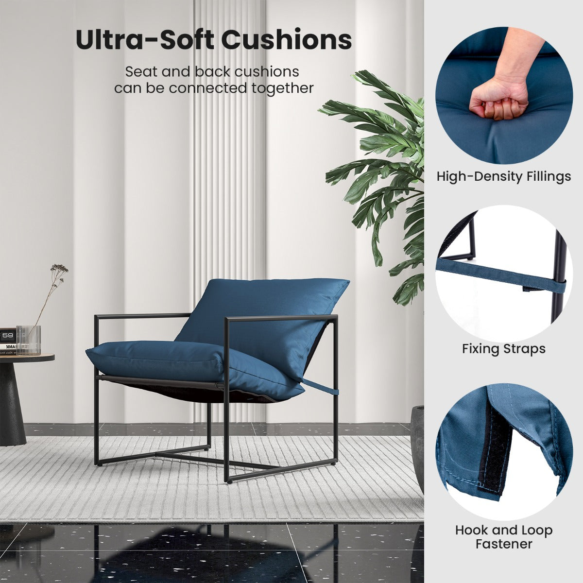 LIVSK Ergonomische Vrijetijdsstoelen Set van 2 - Uniek Slingontwerp - Scheurvast en Ademend - Comfortabele Kussens - Zwart/Navy