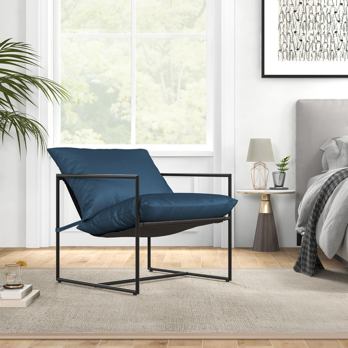LIVSK Ergonomische Vrijetijdsstoelen Set van 2 - Uniek Slingontwerp - Scheurvast en Ademend - Comfortabele Kussens - Zwart/Navy