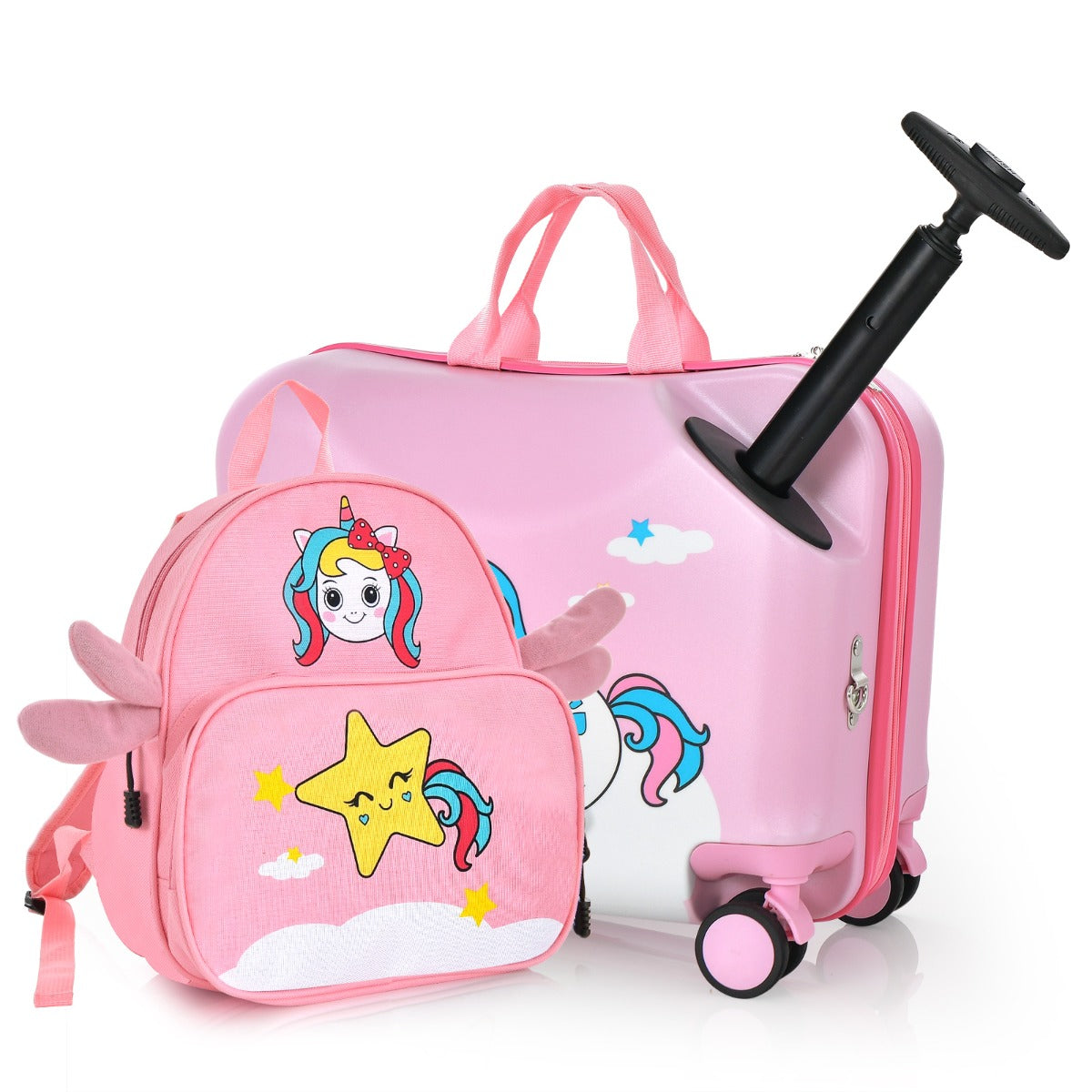 LIVSK Kinderkofferset - 47 cm Koffer met 30 cm Rugzak - Verstelbaar Handvat - Universele Wielen - Voor Kinderen 3+ - Roze